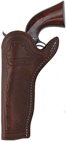 Slim Jim Holster, left hand,
5-1/2" barrel, brown leather,
fits Colt Single Action Army revolvers and others